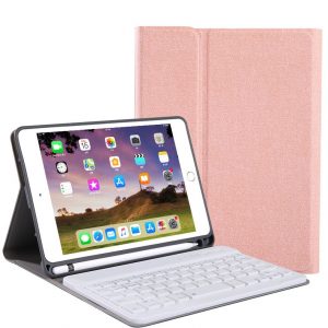 For iPad 10.2 Tablet Touch Keyboard Textured PU Leather Cover Wireless Bluetooth3.0 Connect Overall Protection Stand Function  rose gold_iPad 10.2 regular version