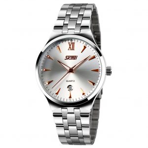 SKMEI Men Sports Quartz Watch Date Display Luminous Waterproof Stainless Steel Wristwatch Gold