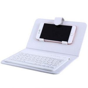 Portable PU Leather Wireless Keyboard Case for iPhone Protective Mobile Phone with Bluetooth Keyboard for iPhone 6 7 Smartphone white