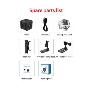 SQ29 Mini Camera Waterproof Shell Back Clip 360Dgree Back Clamp Base Waterpoof Base Data Line User Manual black