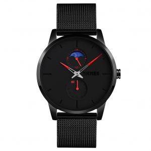 SKMEI Men Quartz Watch Second 24-Hour Display Waterproof Stainless Steel Simple Wristwatch Red