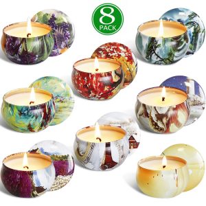 8Pcs/Set Soy Wax Scented Candles Scenery Pattern for Home Wedding Birthday Decoration 16.2 * 16.2 * 10.2cm