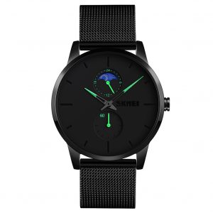 SKMEI Men Quartz Watch Second 24-Hour Display Waterproof Stainless Steel Simple Wristwatch Green