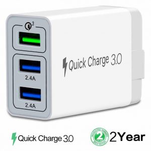 White 3 USB QC3.0 Fast Charging Mobile Phone Charger Travel Adapter for Android Phone white