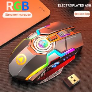 Rechargeable Wireless Gaming Mouse Silent Ergonomic 7 Keys RGB Backlit 1600 DPI Mouse for Laptop Computer gray