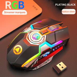 Rechargeable Wireless Gaming Mouse Silent Ergonomic 7 Keys RGB Backlit 1600 DPI Mouse for Laptop Computer black