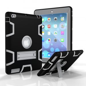 For iPad 2/3/4 PC+ Silicone Hit Color Armor Case Tri-proof Shockproof Dustproof Anti-fall Protective Cover  Black + gray
