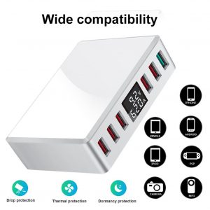Travel Charger 6-USB Port Digital Display Extended Socket QC 3.0 Fast Charge Station Multi-Port USB Charging Plug US Plug