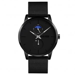 SKMEI Men Quartz Watch Second 24-Hour Display Waterproof Stainless Steel Simple Wristwatch Black