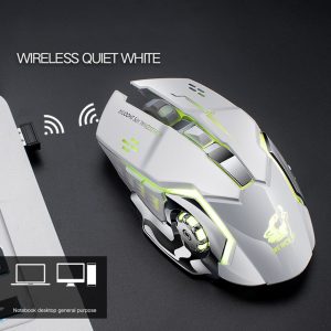 Rechargeable Wireless Silent LED Gaming Mouse USB Optical Mouse for PC Computer Peripherals white