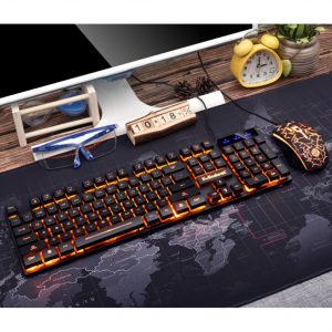 Wired Keyboard Mouse Set Mechanical Keyboard Back Light for Desktop Laptop Computer USB External Connection black and orange light set