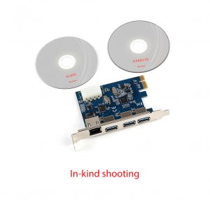 Stable Efficient PCI-E 3-port USB3.0 External + Gigabit Network Interface Expansion Card with 4PIN Power Supply Interface blue