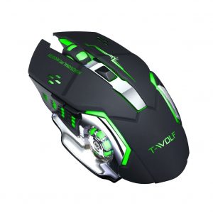Rechargeable Wireless Mouse Silent Ergonomic Gaming Mice 6 Keys RGB Back-light for Laptop Computer Pro Gamer Thunder Wolf Q13 Silent Black