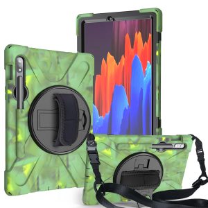 For Samsung Tab S7 T870 /Tab S7 Plus T970/T975 Protective Cover with Pen Slot Anti-fall Belt Holder + Wristband + Straps Camouflage_Samsung Tab S7 T870 (2020)