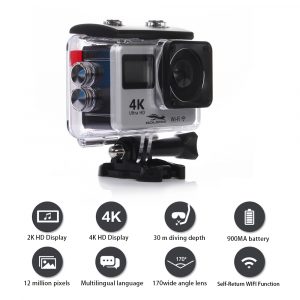 Touch Dual Screen Ultra HD 4K WiFi Sports Action Camera 1080P Waterproof Sports DV Bike Helmet Camera Silver_U.S. Plug