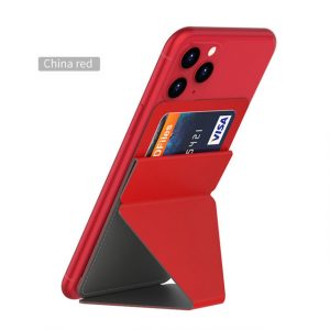 Sticky Invisible Mobile Phone Holder Cellphone Stand Foldable Smartphone Desk Mount Magnetic Ring Buckle red