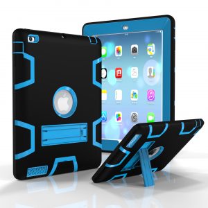 For iPad 2/3/4 PC+ Silicone Hit Color Armor Case Tri-proof Shockproof Dustproof Anti-fall Protective Cover  Black + blue