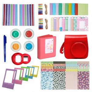 Camera Accessories Compatible with Instax Mini 9 or Mini 8 8+ Include Case/Album/Selfie Lens/Filters/Wall Hang Frames/Film Frames/Border Stickers/Corner Stickers red