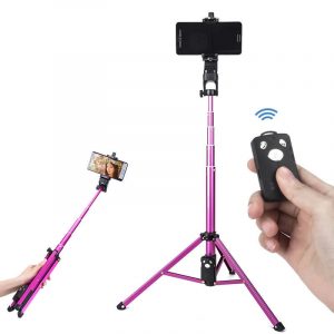 Selfie Stick Tripod Extendable Camera Tripod for Cellphone Wireless Remote for Apple & Android iPhone 8 X Plus Samsung Galaxy S9 Note8 rose Red