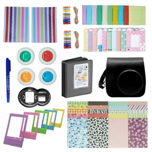 Camera Accessories Compatible with Instax Mini 9 or Mini 8 8+ Include Case/Album/Selfie Lens/Filters/Wall Hang Frames/Film Frames/Border Stickers/Corner Stickers black