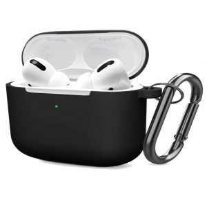 Soft Silicone Case for Airpods Pro Shockproof Hook Protective Bags With Keychain Earbuds Cover black