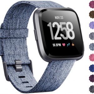 Woven Watch Band Compatible with Fitbit Versa/Fitbit Versa 2/Fitbit Versa Lite Edition Breathable Fabric Strap for Men Women Smartwatch Light blue