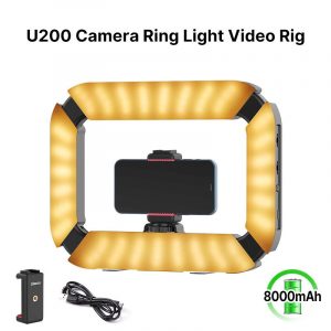 Rechargable Smartphone Video Rig Vertical Shooting LED Ring Light LED Video Light DSLR Smartphone Handle Vlog Grip black