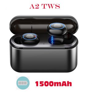 TWS Bluetooth 5.0 Earphones Headphones In-ear Headset Sports Earbud for android ios all smart earphone Black 1500 mAh
