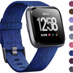 Woven Watch Band Compatible with Fitbit Versa/Fitbit Versa 2/Fitbit Versa Lite Edition Breathable Fabric Strap for Men Women Smartwatch Navy blue