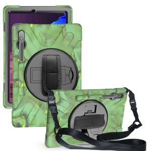 For Samsung Tab S7 T870 /Tab S7 Plus T970/T975 Protective Cover with Pen Slot Anti-fall Belt Holder + Wristband + Straps Camouflage_Samsung Tab S7 Plus T970/T975
