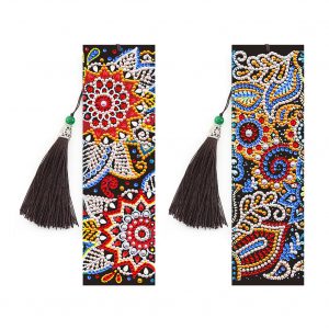 2Pcs 5D Leather Tassel Book Marks Special Shaped Diamond Embroidery DIY Bookmark SQ20
