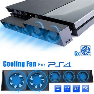 Smart Turbo Gaming Console Cooling Fan for  4 Console with USB Charging Port Temperature Control 5-Fan Cooler Device  black