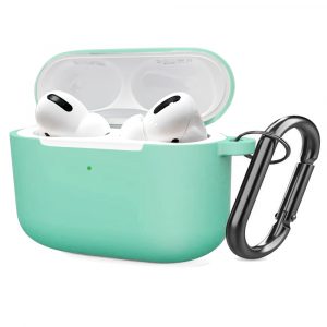 Soft Silicone Case for Airpods Pro Shockproof Hook Protective Bags With Keychain Earbuds Cover Light blue