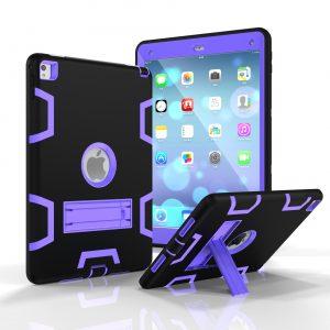 For iPad air2/iPad 6/iPad pro 9.7 2016 PC+ Silicone Hit Color Armor Case Tri-proof Shockproof Dustproof Anti-fall Protective Cover  Black + purple