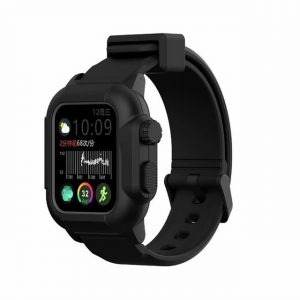 Waterproof Case for Apple Watch Band 4 iWatch Bands Silicone Strap 44mm 40mm Bracelet Smart Watch Accessories  black_44MM