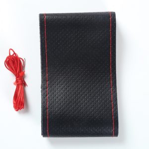 Hand Sewing Steering Wheel Cover Automotive Leather Steering Wheel Cover Handlebar Grip Car Steering Covers Black leather red line_38cm