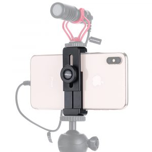 ULANZI ST-02L Smartphone Vlog Phone Mount with Cold Shoe for Microphone Vlogging Phone Stand Holder 1/4 Screw for iPhone Android black