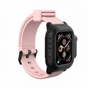 Waterproof Case for Apple Watch Band 4 iWatch Bands Silicone Strap 44mm 40mm Bracelet Smart Watch Accessories  Pink_44MM