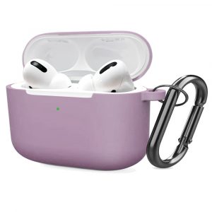 Soft Silicone Case for Airpods Pro Shockproof Hook Protective Bags With Keychain Earbuds Cover purple