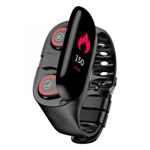 Smart Watch Bracelet & Wireless Bluetooth Headset 2-in-1 Sports Smart Bracelet Invisible Magnetic Charging Earbuds  English black