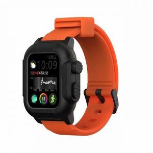Waterproof Case for Apple Watch Band 4 iWatch Bands Silicone Strap 44mm 40mm Bracelet Smart Watch Accessories  Orange_44MM