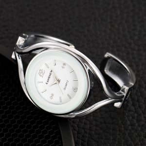 Women Lady Fashion Luxury Quartz Watch All Steel Analog Silver Dial Dress Watch Bracelet Wristwatch Round white