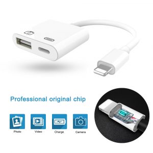 USB Camera Adapter USB 3.0 Female OTG Adapter with Charging Interface Data Sync Charge Cable for iPhone X 8 7 6 Plus iPad white